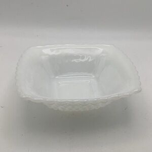 Vintage White Milk Glass Scalloped Edge Square Bowl